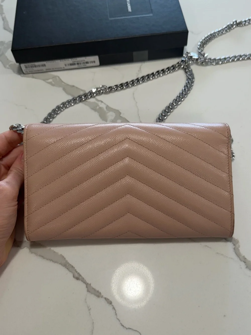 YSL Saint Laurent bag WOC pink Silver purse handbag authentic box and dust bag